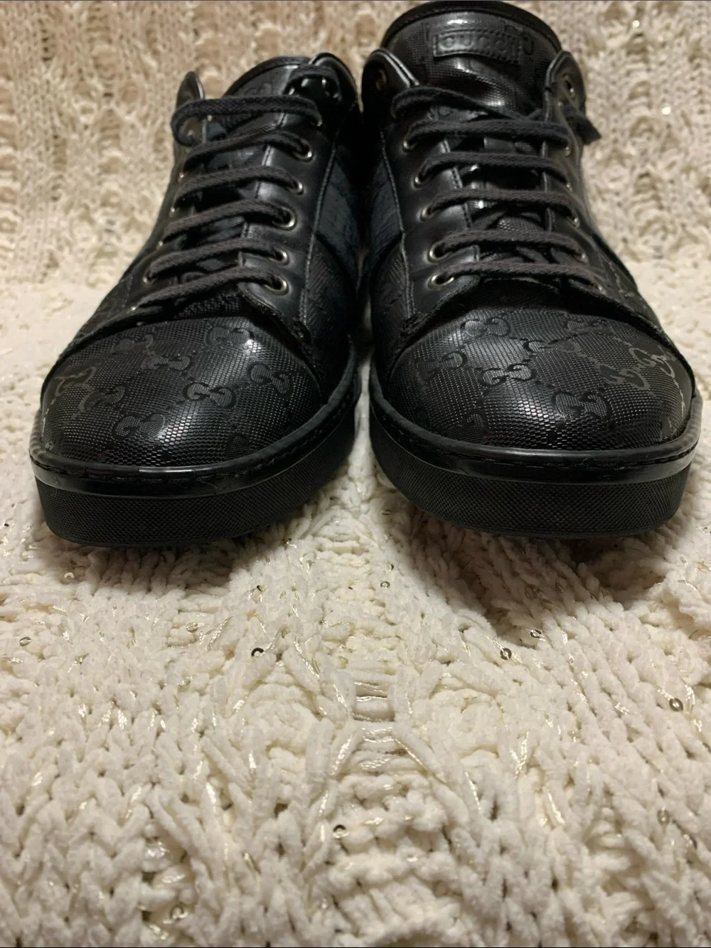 GUCCI GG GUCCISSIMA LOW MEN’S BLACK  LUXURY LEATHER SNEAKERS SIZE 11